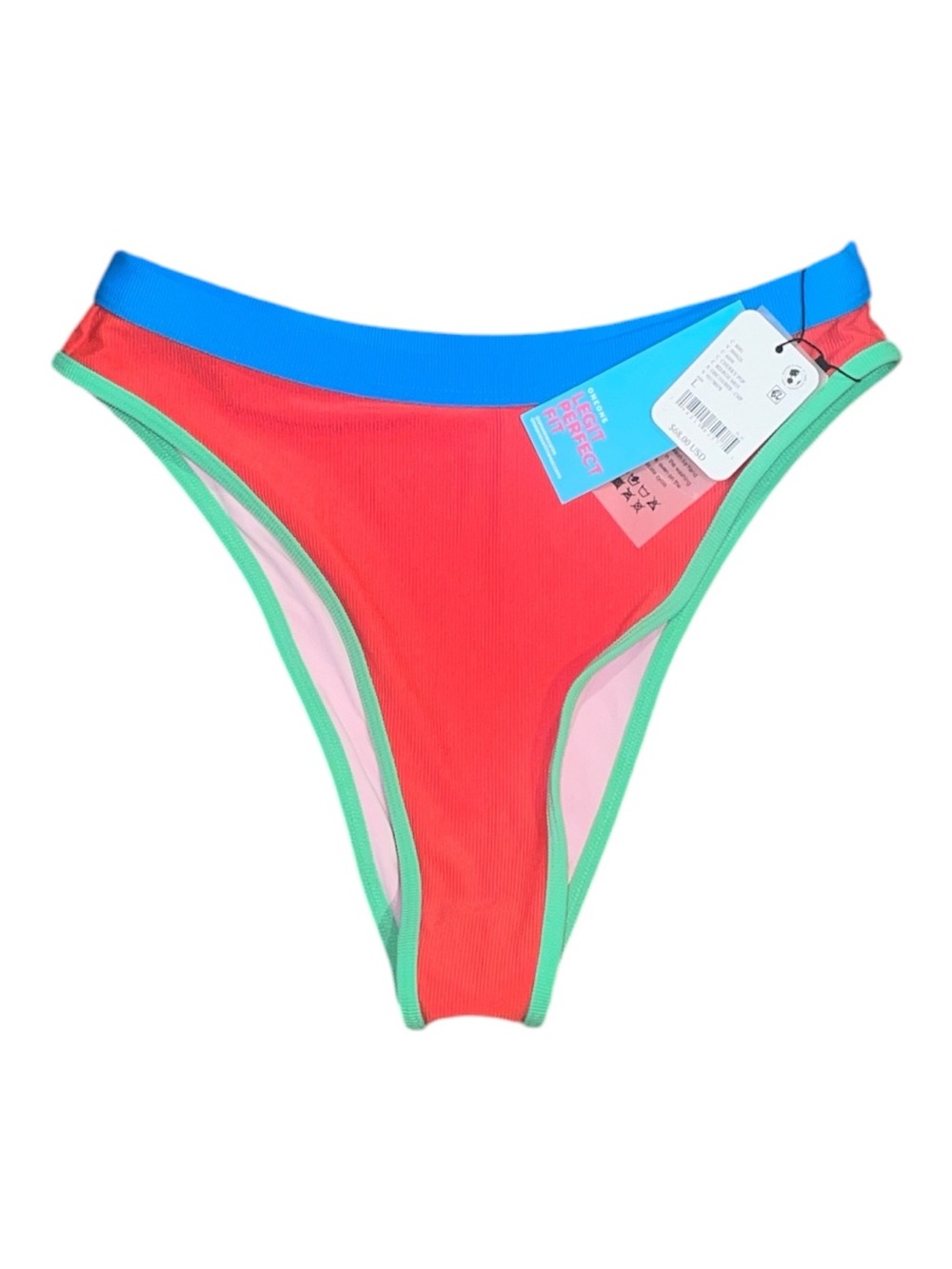 Free People x ONEONE Gaby Colorblock Ribbed High Cut Bikini Bottom Size L NWT
